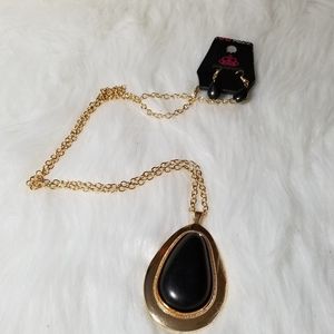 Nwt Long Gold Black Stone Chain Necklaces